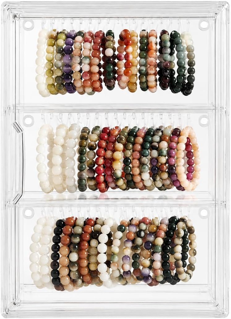 Large capacity Acrylic Bracelet Storage Box, transparent Dustproof Jewelry Organizer, Removable Shelves & Magnetic Door, Jewelry Display for Bracelets