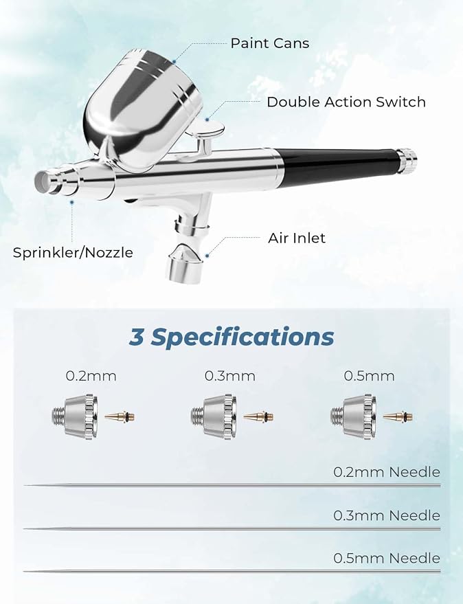 Kit de aerógrafo con compresor, acción dual 12V miniatura 7