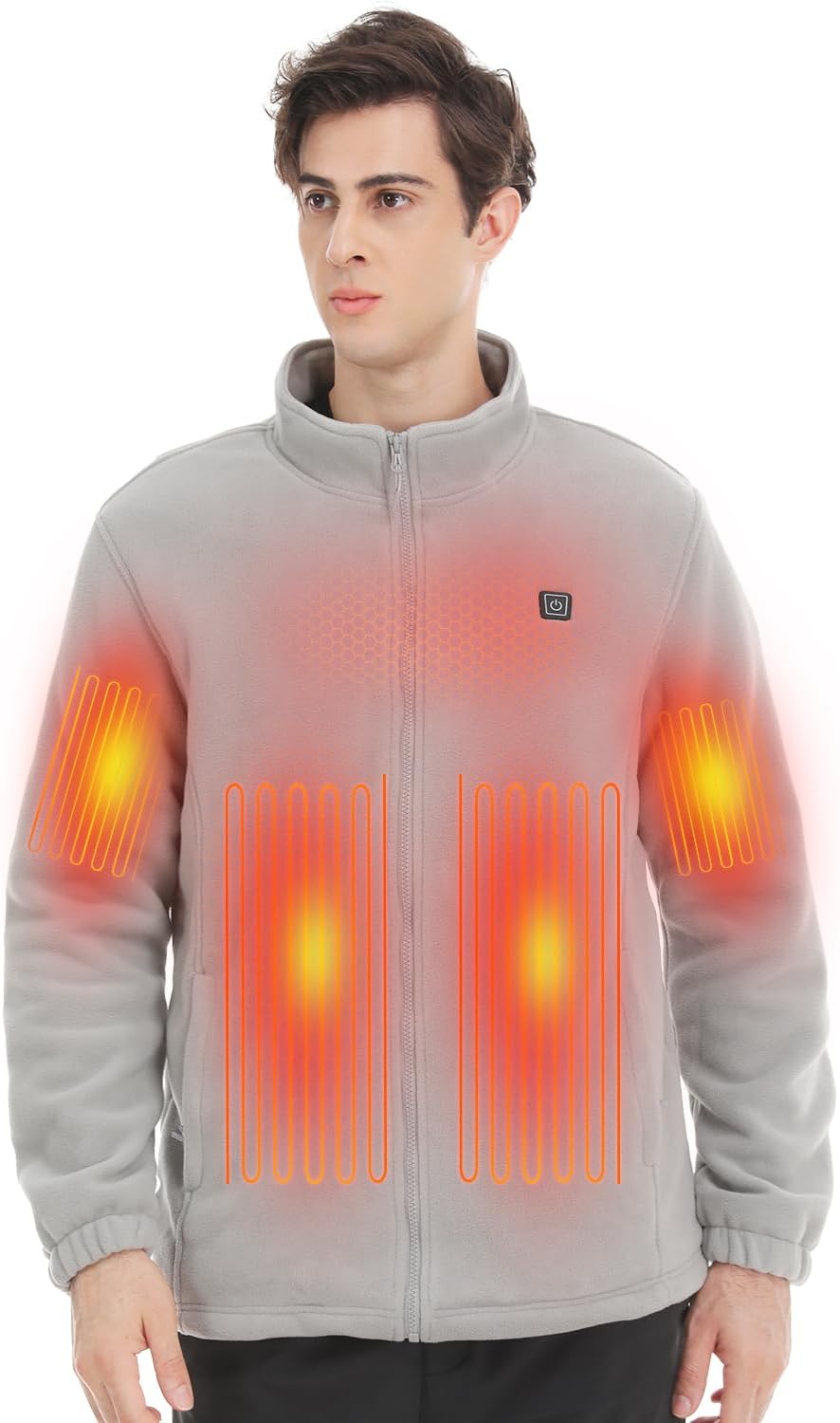 Heated Jacket for Men Women with 7.4V 10000mAh Battery Pack, 6 Heating Zones, Zippered Polar Fleece Heated Sweatshirt for Winter Outdoor