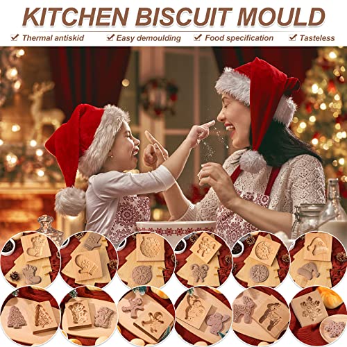 12 Pcs Christmas Wooden Cookie Molds Gingerbread Baking Cookie Mold Carved Biscuit Cutter Embossing Mold 3D Funny Wooden Cookie Stamp Xmas Beech Embossing Mold For Xmas Kitchen Diy Baking, 12 Styles #TOP3