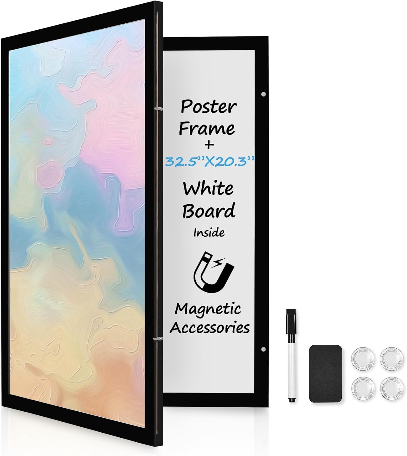 Black Hidden Board, Enclosed Whiteboard with Wooden Frame, 20x30in Poster Frame and Functional Whiteboard for Office, Home(Poster Not Included)