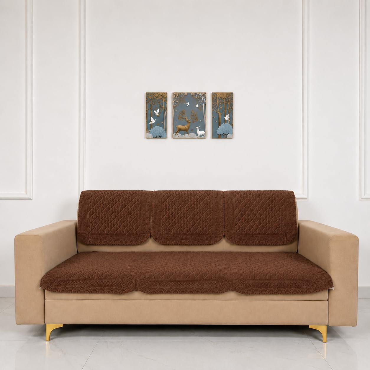 Homerz Premium Petal Charm Sofa Cover | Embossed Floral Pattern | Soft Touch, Anti-Dust & Easy Wash Fabric (Rust, 3 Seater with Back)-image-6