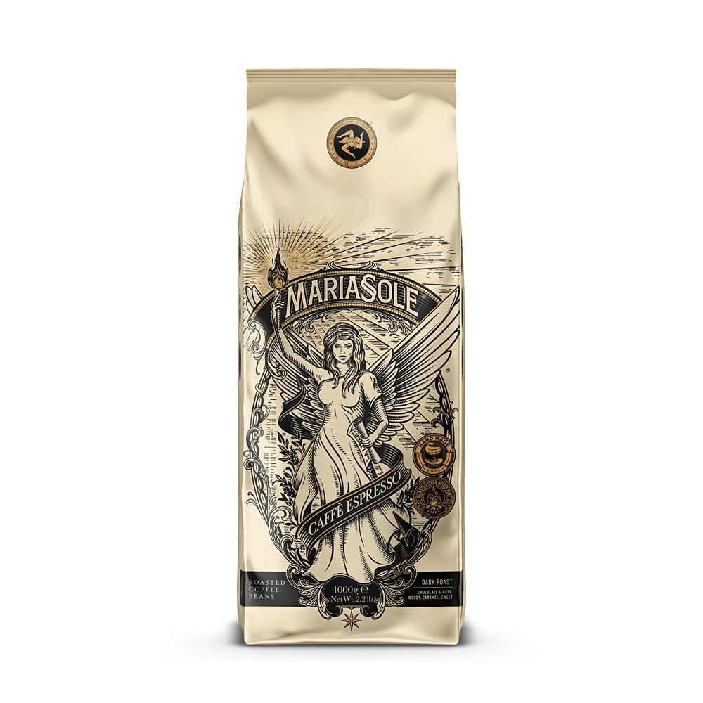 Mariasole Caffè Espresso ziarna kawy – tradycyjne palenie na Sycylii przy użyciu drewna – ziarna espresso premium 1 kg do pełnego automatu i sitka