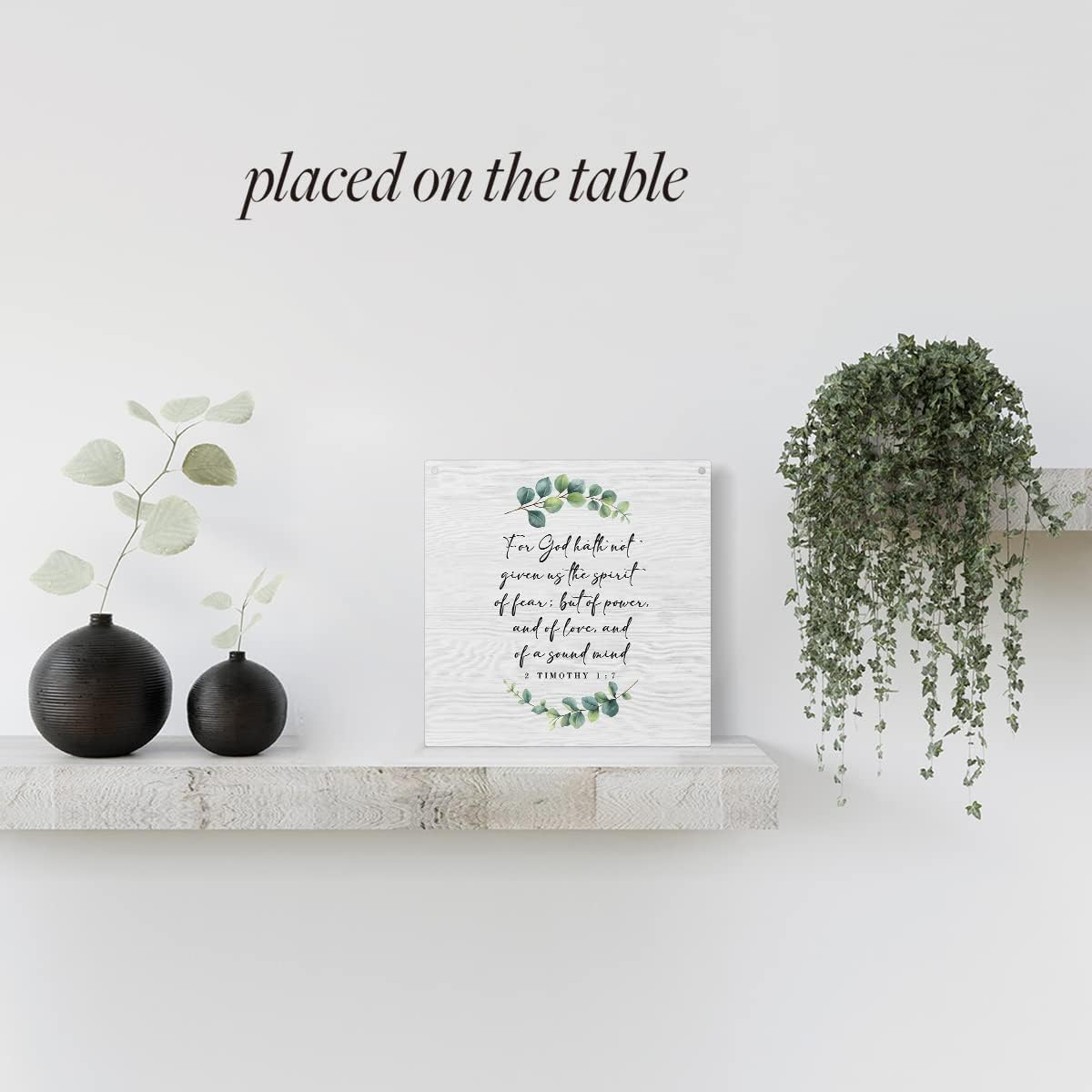 Rustic Christian Gifts for Women Religious Wood Sign Home Farmhouse Wall Hanging Decor Inspirational Eucalyptus Wooden Wall Art Décor Decorative Plaque for Kitchen Bathroom Bedroom 2 Timothy 1:7 : Home & Kitchen