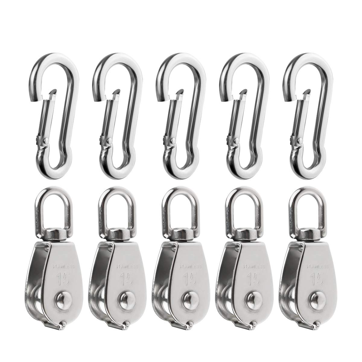 M100 Lifting Single Pulley Roller Loading 3300Ibs, 304 Stainless Steel Heavy Duty Single Wheel Swivel Lifting Rope Pulley Block