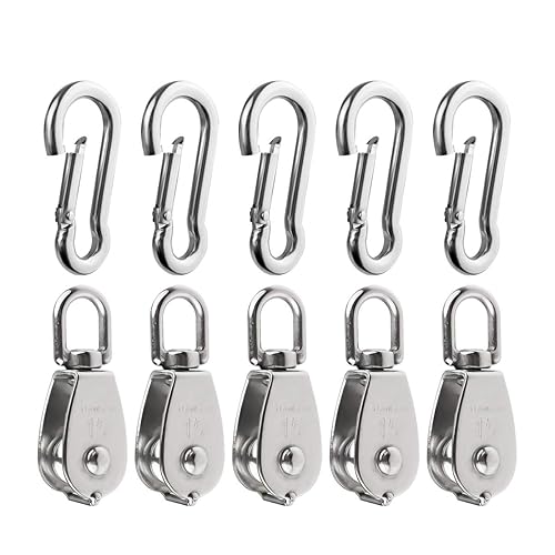 Vista 17 de Polea de elevación única M75 de carga de 1322 libras, cuerda de elevación giratoria de acero inoxidable resistente, bloque de polea de 2.953 in