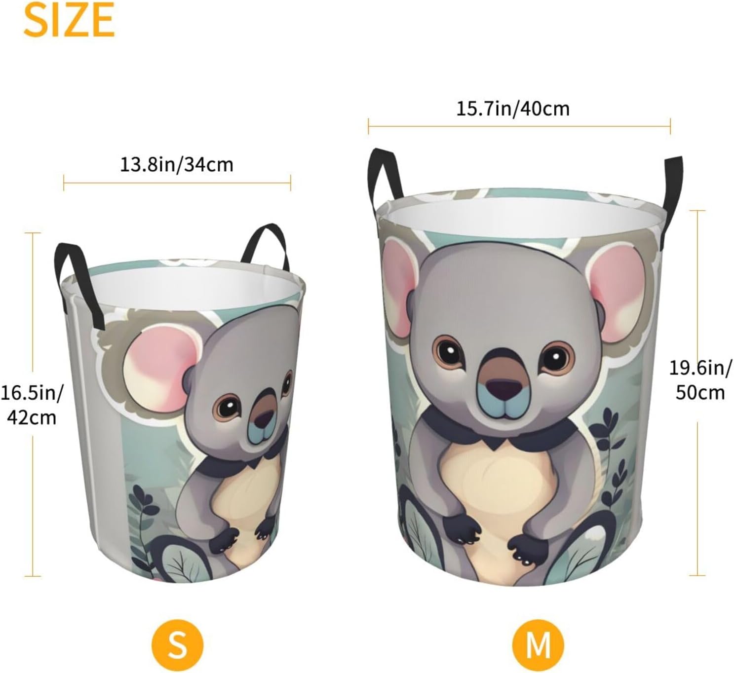 Lovely Koala Round Waterproof Oxford Fabric Large Clothes Basket Laundry Hamper With Handles,Toy Storage