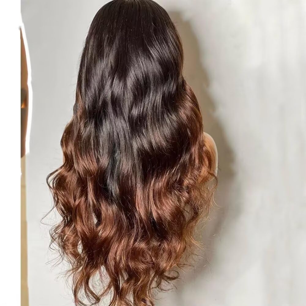 ten chopsticks Ombre Dark Root Brown #T1B/30 Color Long Loose Wave Wigs Transparent HD 13x4 Glueless Lace Front Human Hair Wig Human Hair 180% Density Wig Ready To Go Brazilian Human Hair Wigs