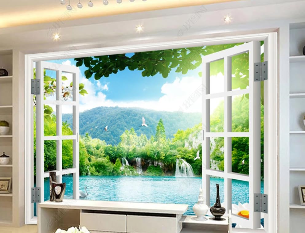 Papier peint intissé paysage naturel mural lavable deco salon trompe l'oeil 150x105 cm