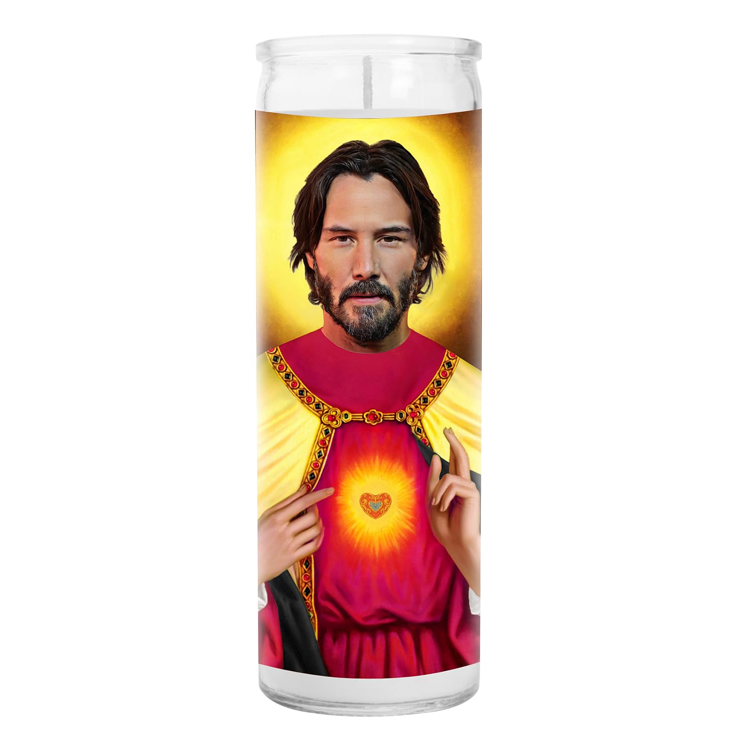 Keanu Celebrity Prayer Candle - Celeb Saint Candle - 8 inch Glass Votive - Handmade in USA - Celebrity Movie Novelty Gift