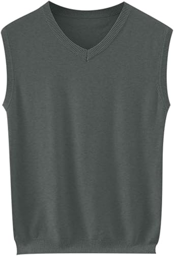 NATHGAM Mens Knit Sweater Vest Fall Loose Fit Sleeveless Knit Pullover V Neck Casual Solid Color Lightweight Soft Sweaters