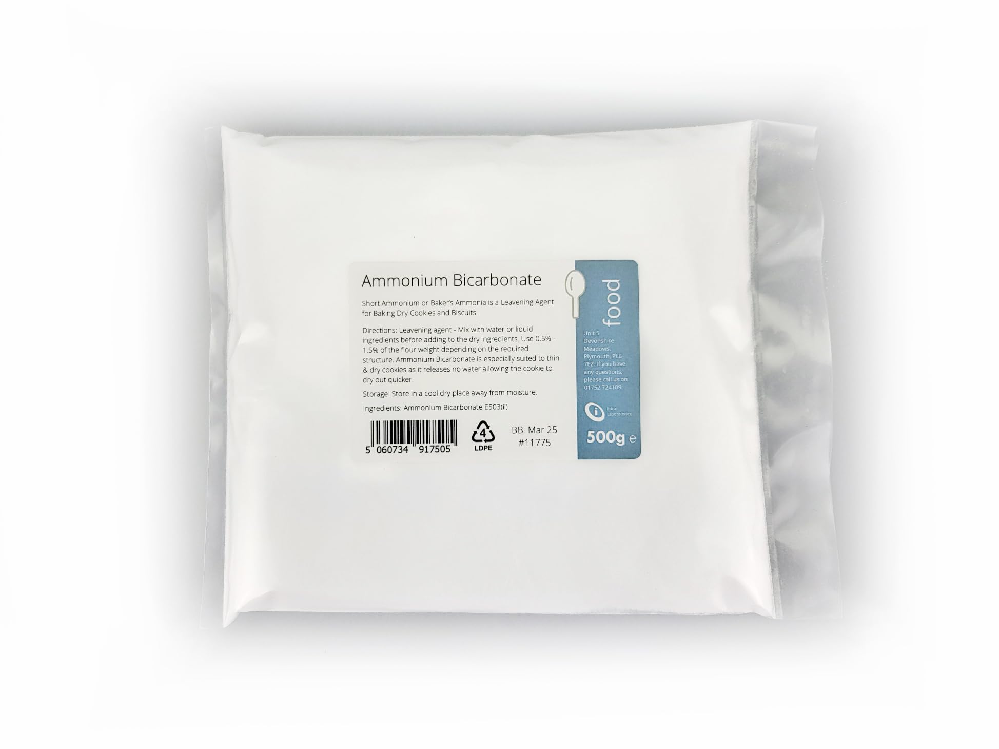Intralabs - Ammonium Bicarbonate 500g - Food Grade Leavening Agent E503