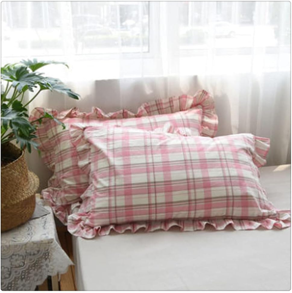 Girl Heart Leaf Lace Contrast Cotton Pillowcase Pair Retro Plaid Cotton Washed Cotton Pillow Cover Envelope(Black-JoJo's Bizarre Adventure1)