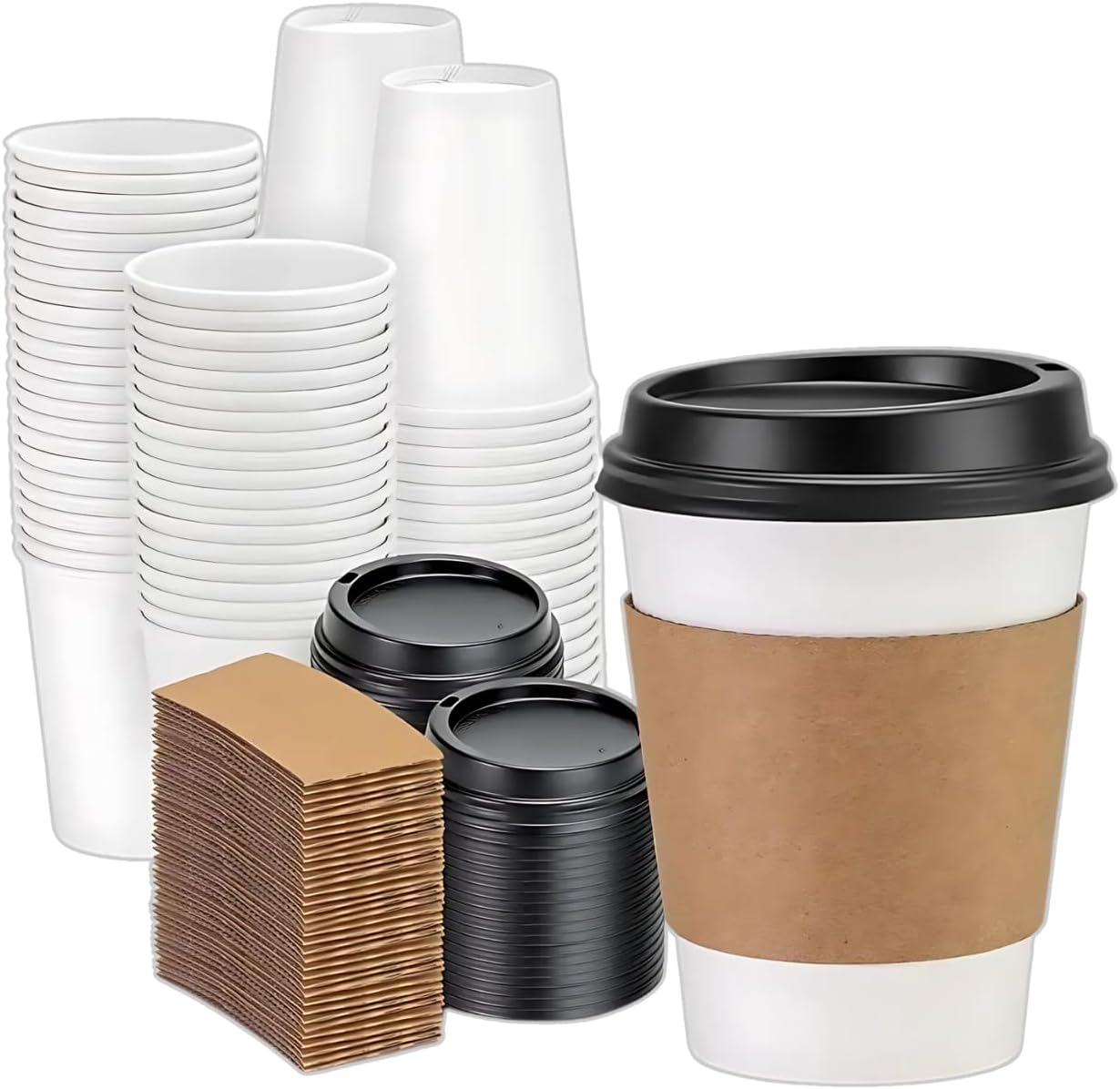 Vasos para Café Desechables con Tapa y Fajilla - Paquete de 50 Piezas