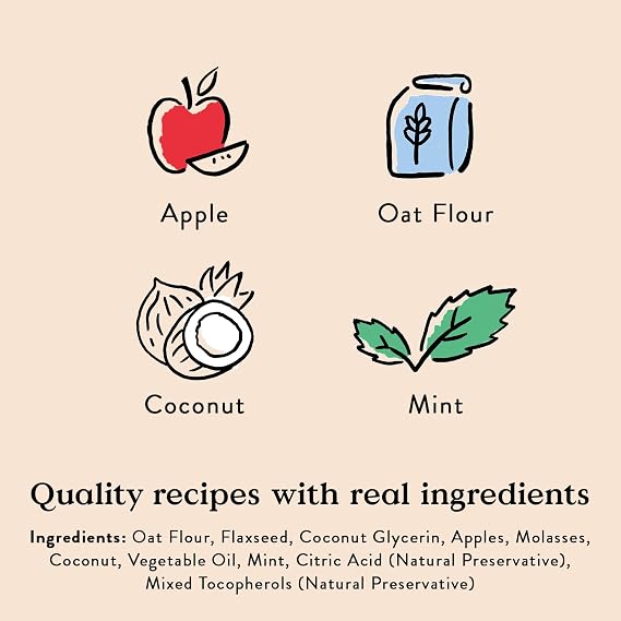 Bocce's Bakery Dailies Brushy Bites Dog Treats for Wellness Support, Wheat-Free Dog Treats, Made with Real Ingredients, Baked in The USA, Natural Soft & Chewy, Apple & Mint Recipe, 6 oz