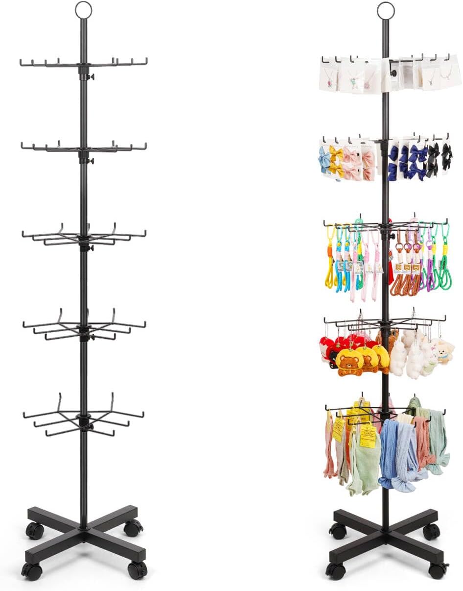 Flenpptly 5-Tier Spinning Display Stand, 360° Retail Display Racks, Pink