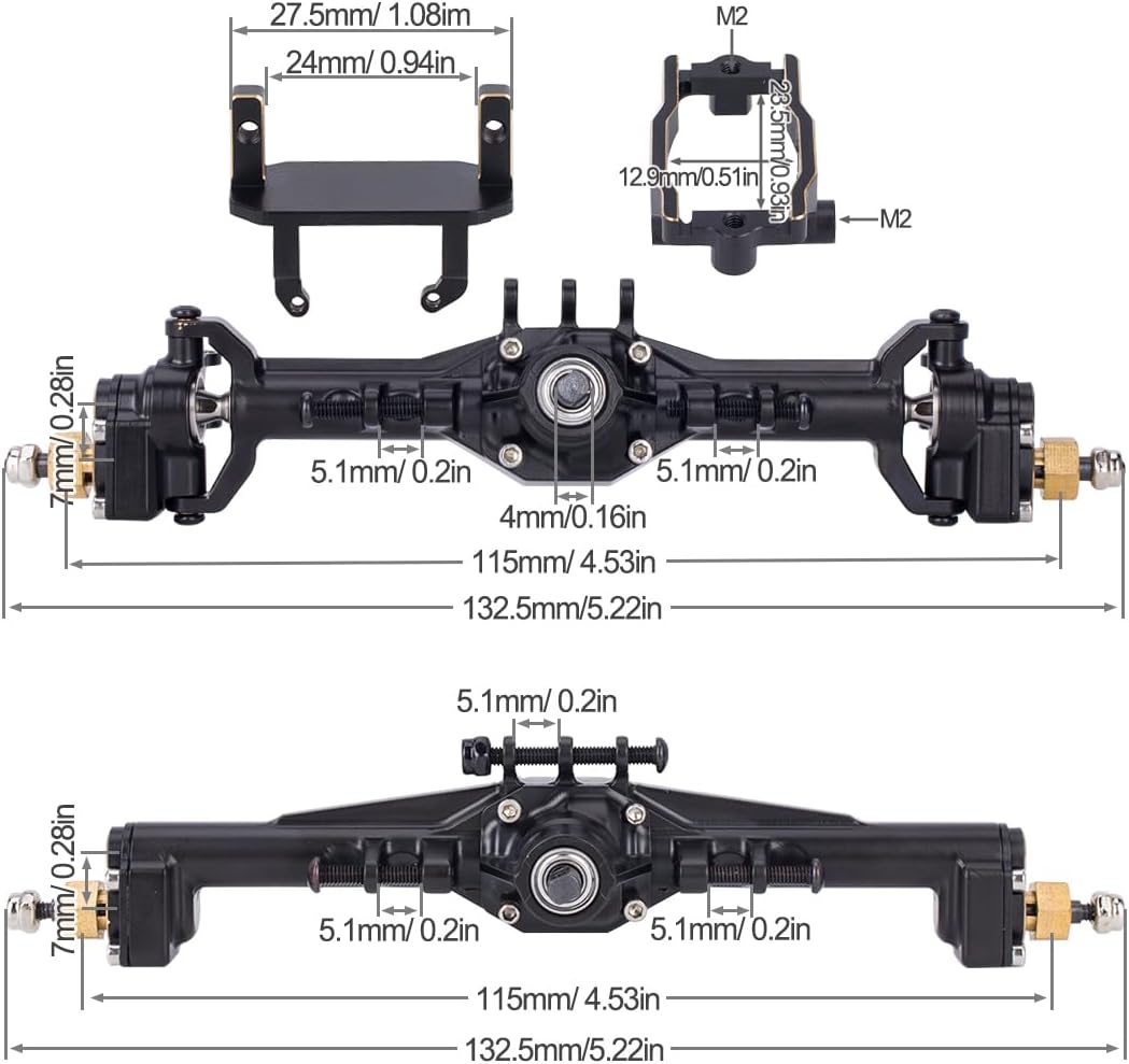 TRX4M Brass Portal Axles 216.4g Widen +10mm with Lay Down Servo Mount & Links for 1/18 RC Crawler TRX4-M Axle Upgrade Parts