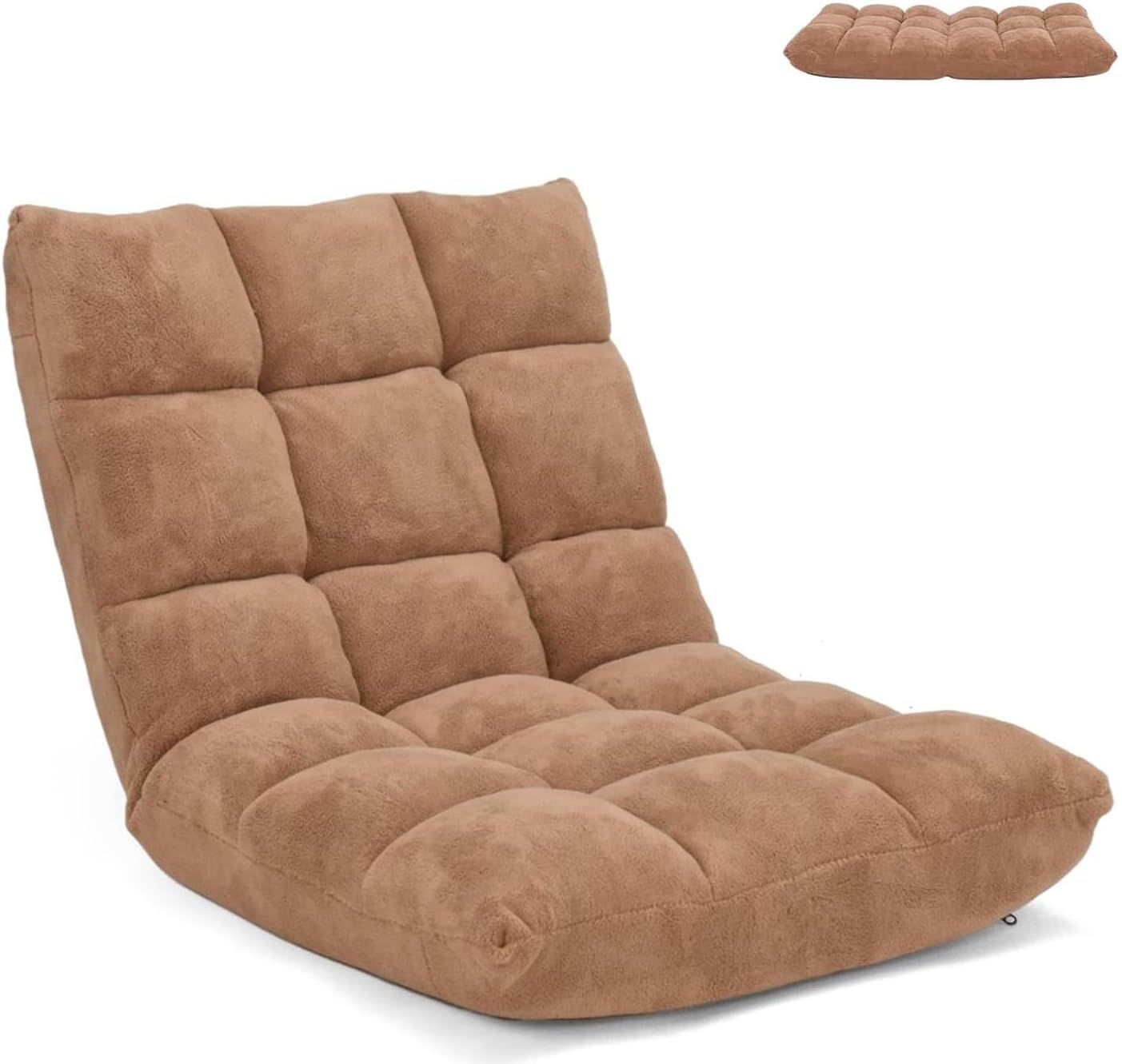 Multigot Folding Floor Chair, 14 Positions Adjustable Lazy Recliner with Back Support, Lazy Lounger Bed for Gaming Reading Resting (Brown)
