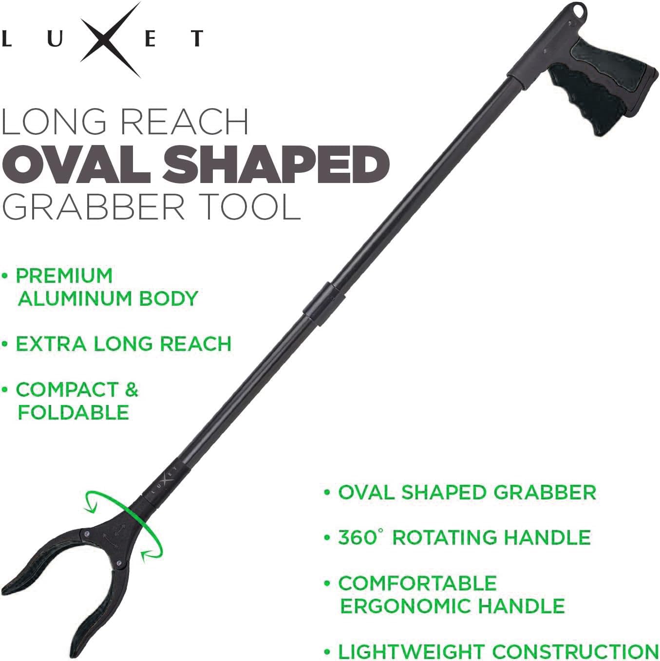 Grabber Reacher Tool, Long 32" Foldable Pick Up Stick, Strong Grip Magnetic Tip Lightweight Trash Picker Claw Reacher Grabber Tool Elderly Reaching, by Luxet (Black)