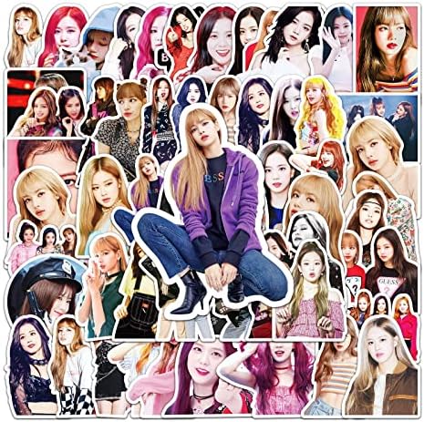 50 Pcs Blackpink Kpop Stickers Laptop Car Scrapbook Phone Skateboard Water Bottle Cool Trendy Stickers Vinyl Waterproof Aesthetic Personalised Stickers for Teens Boys Girls Adults Children