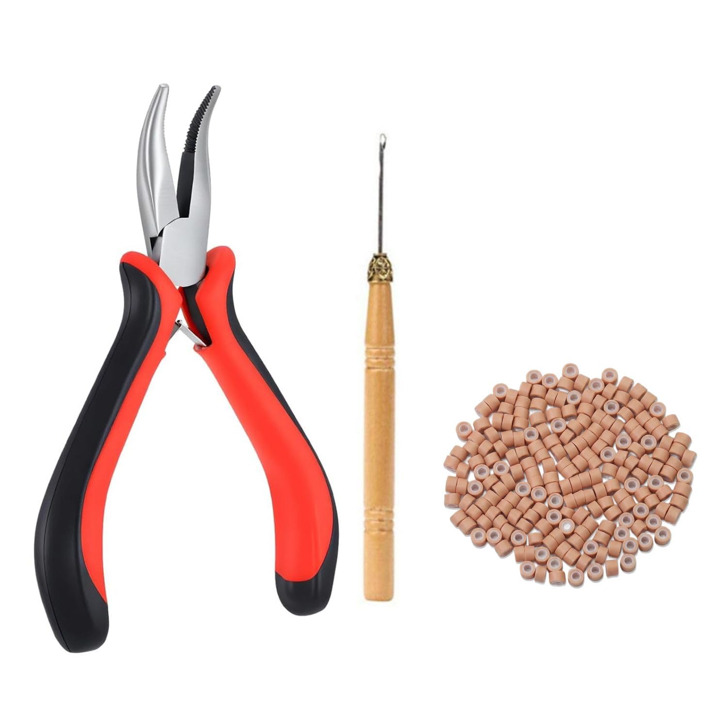 AHS Hair Extension Kit with Pliers Pulling Hook Bead Tool & 500pcs | Black Silicone Lined Micro Rings, Hair Extensions Tools Set for Salon-image-30