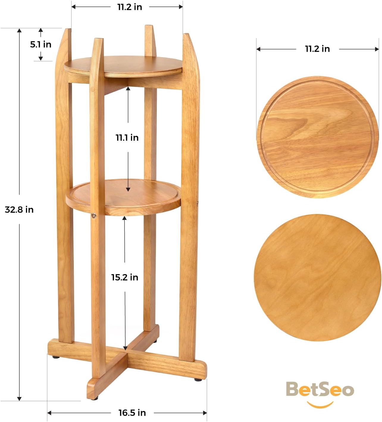 natural solid wood water dispenser floor stand (32.8" hight-11.2" wide) drink dispenser floor stand with 2 round shelfs included for 1-5 gallon water bottles/crocks, water jug (natural wood color)