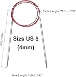 Uxcell Taille US 6 (4mm) Aiguilles à tricoter Aiguille circulaire 40 1 cm(100cm) Aiguille ronde en acier inoxydable pour les projets faits à la main DIY Couvertures de tricot