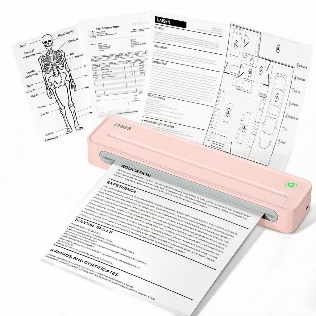 ETIKEZ D90E Thermodrucker A4, Mobiler Tragbarer Drucker für Unterwegs, Büro, Schule & Zuhause, Kompatibel mit Windows/macOS/iOS/Android, Monochromer Reisedrucker, Schwarz, 1 Pack+ 10 Thermodruckpapier