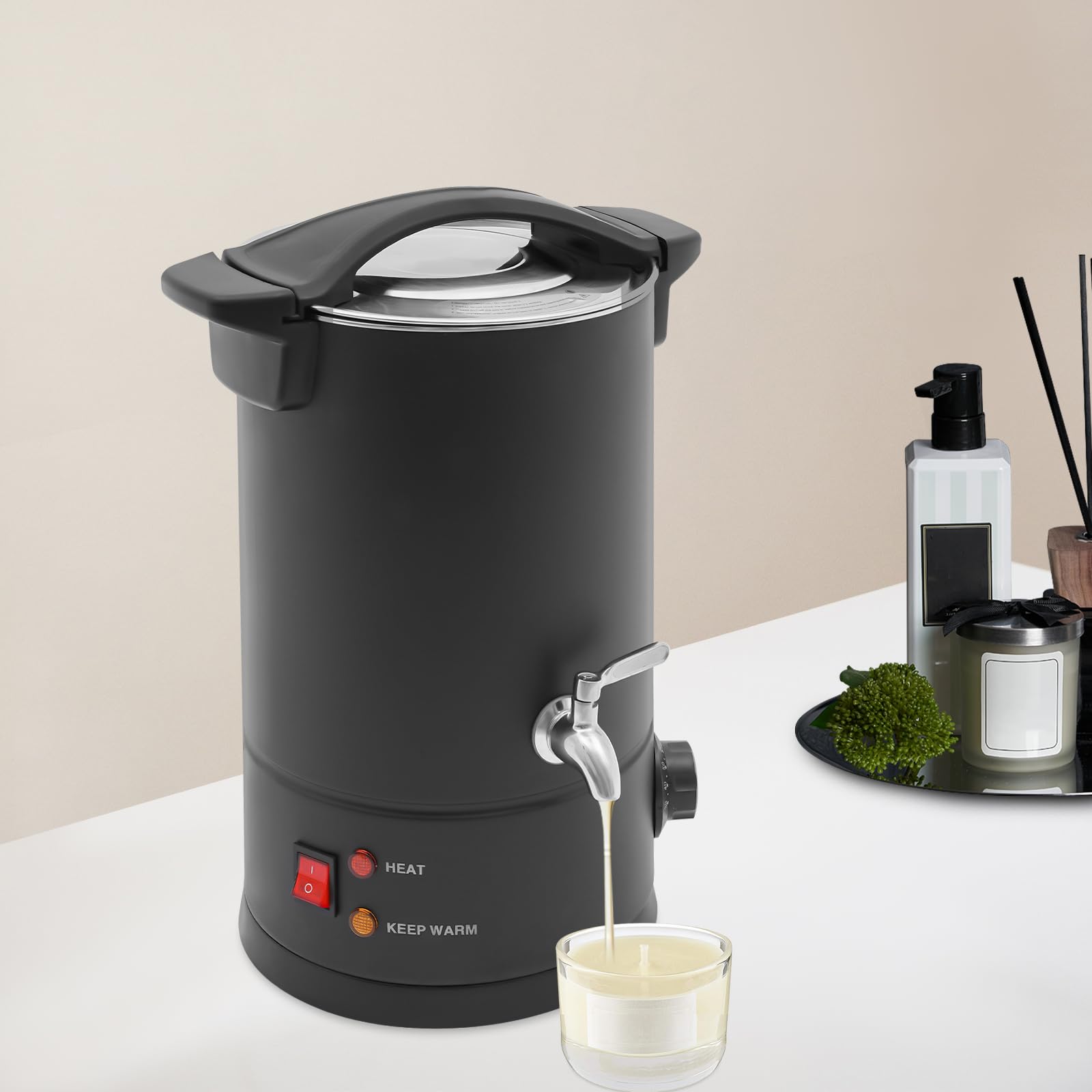 ACROSSPART Wachsschmelztopf Wachsschmelzer für die Kerzenherstellung Edelstahl Kerzenwachsschmelzer Wachsschmelztopf mit Ausgussheizung Temperatureinstellung DIY Kerzen Selber Machen Set (8L)