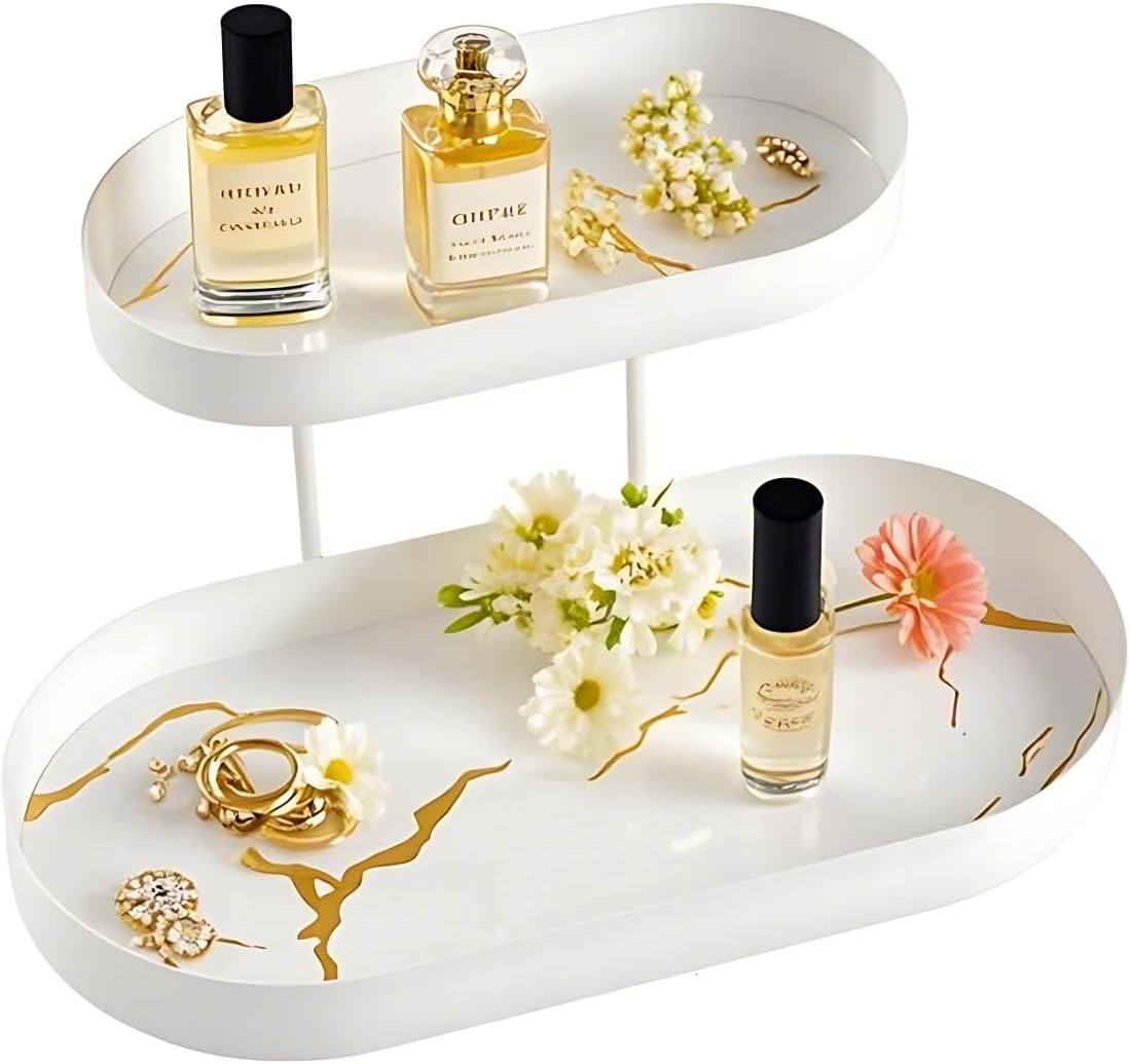 perfume bottles arranged on white 2 layer perfume organizer - perfume organizer