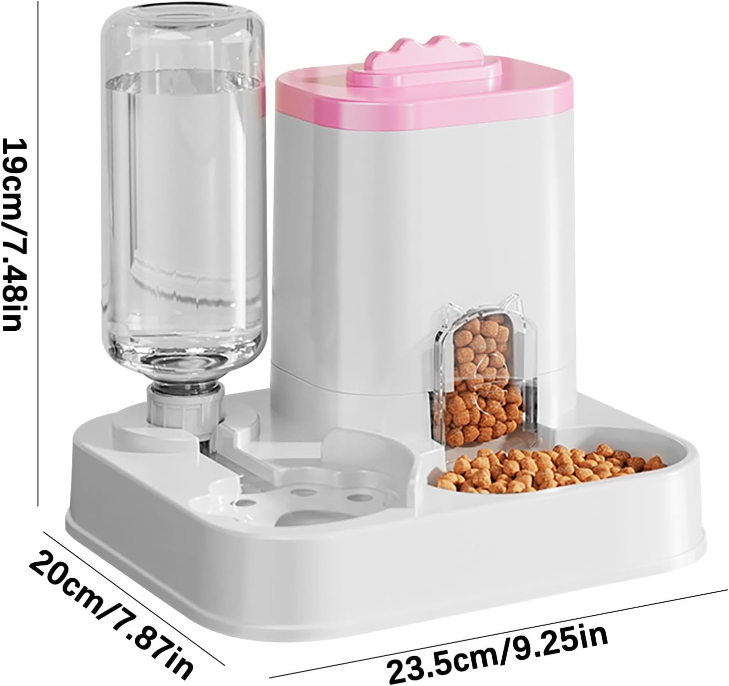 Automatic Dog Cat Feeder and Water Dispenser Set, Pet Food Feeder and Waterer with Integrated Food Basin for Dogs Cats Pet Animals, 1-10L Capacity (Pink)