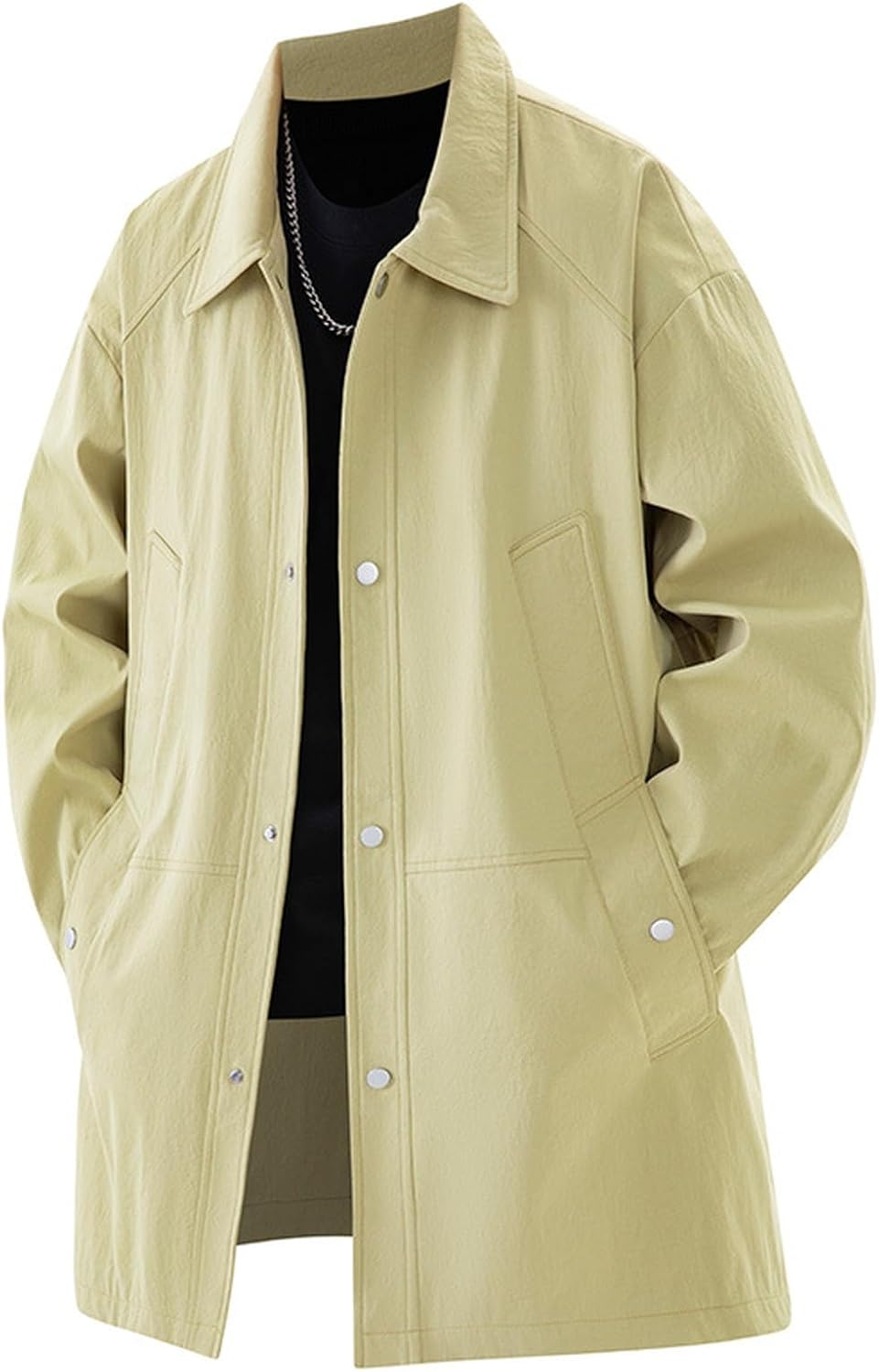 Ymosrh Men's Casual Coats Snap Button Down Lightweight Windbreaker Lapel Overcoat with Pockets, L-4XL