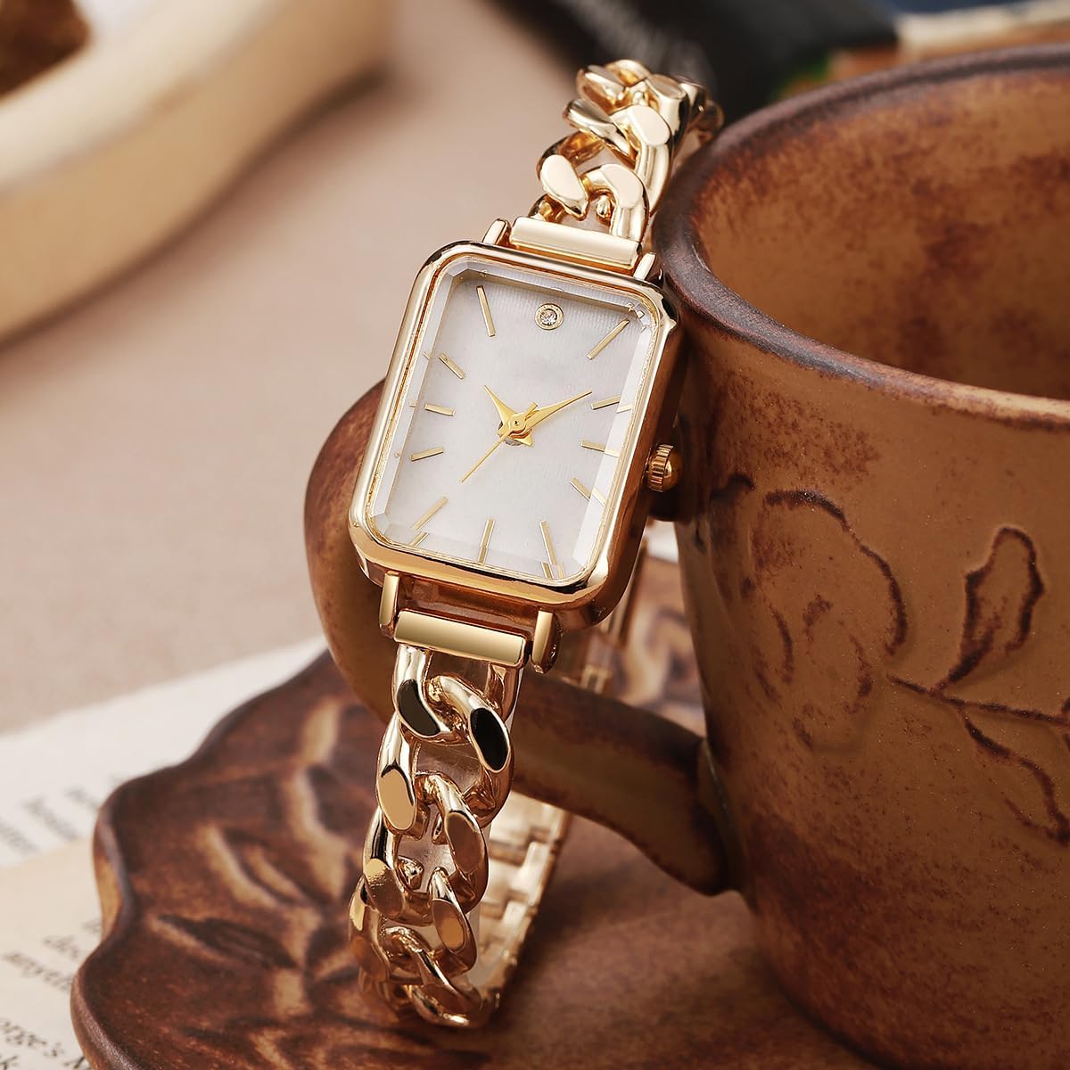 GOODLIYA Gold Watches for Women Luxury Square Womens Casual Watches Fashion Simple Quartz Watch Stainless Steel Female Bracelet Watch - Image 4