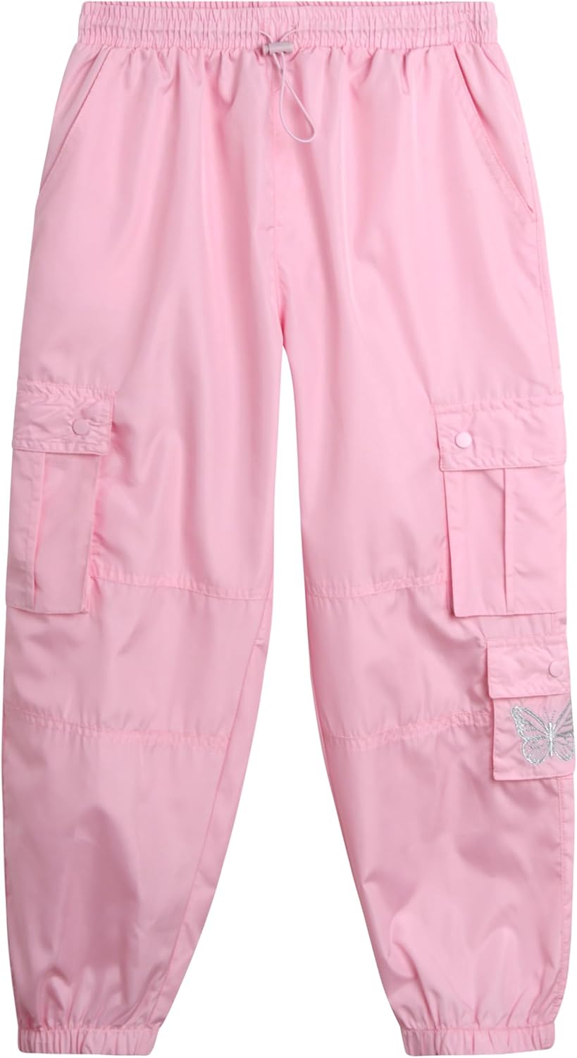 Real Love Girls' Cargo Pants - Lightweight Nylon Quick Dry Jogger Parachute Pants with Deep Multi Pockets (Sizes: 7-16)