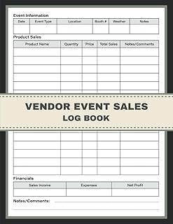 Vendor Event Sales Log Book: A Sales Tracker for Events. Ideal for Fairs, Craft Shows, Farmer Markets or Any Local Selling Events - Streamlining Sales Management and Optimization