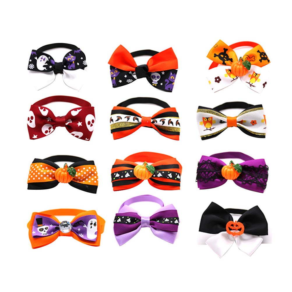 VILLCASE Pet Supplies 12 Pcs Dog Bowties Bells Collars for Puppies Cats Halloween Festival