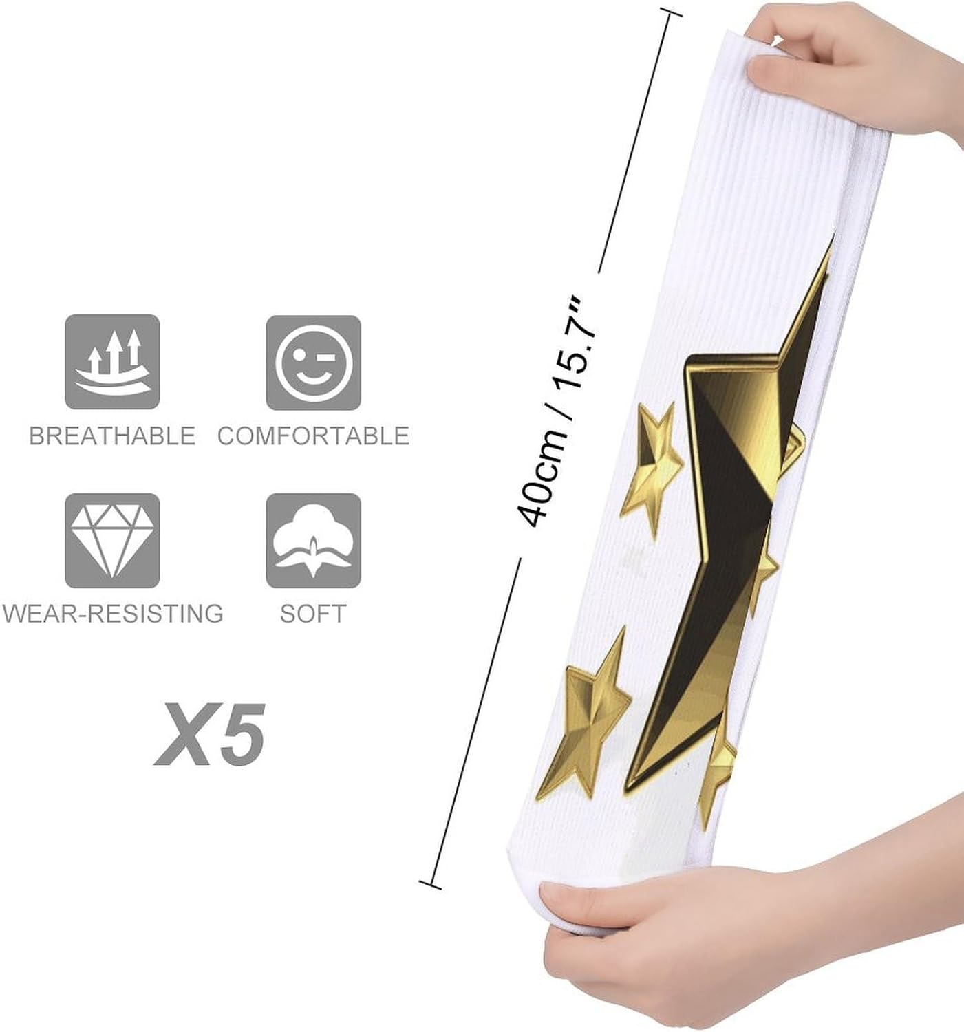 Gold Star Stocking - Cute Casual Long Athletic,Crew Sock for Men Women,Running Socks Soft Breathable for Gift