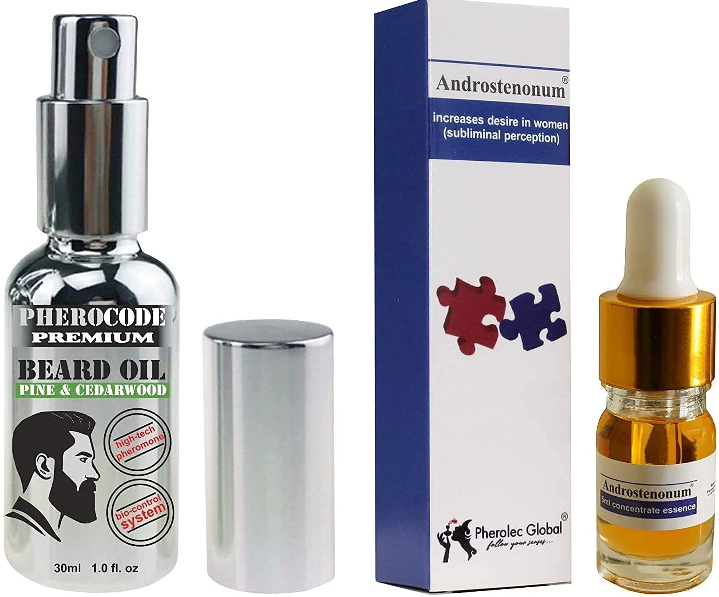 PheroCode Premium Beard Oil with Pheromone Androstenonum with pump 30ml & ANDROSTENONUM 5ml 100% Pheromone for Men