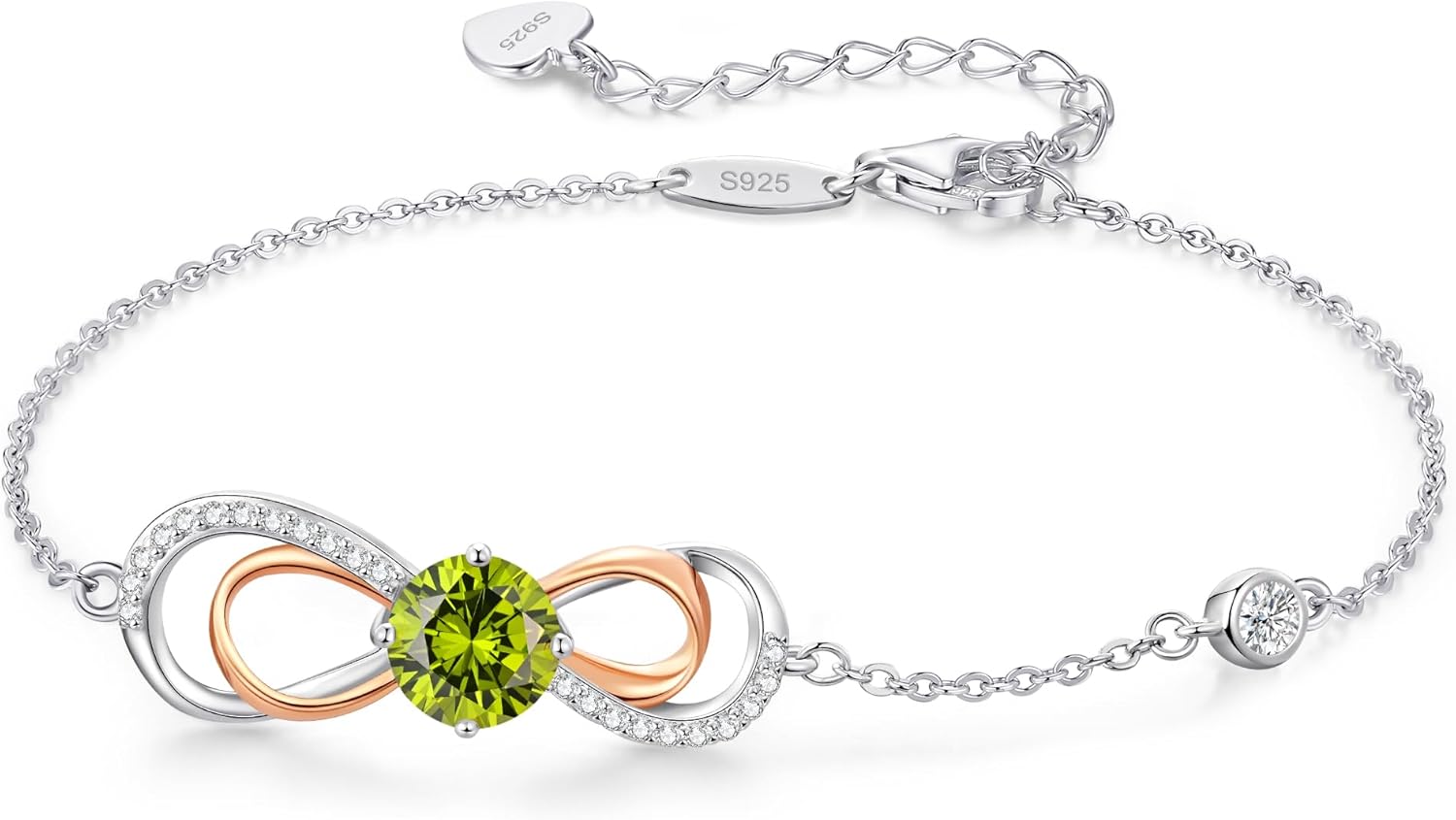 LOUISA SECRET Rose Gold Infinity Heart Bracelet for Women, Adjustable Chain 925 Sterling Silver Link Birthstone Bracelets, Best Anniversary Birthday Jewelry Gifts for Women Mom Wife Her