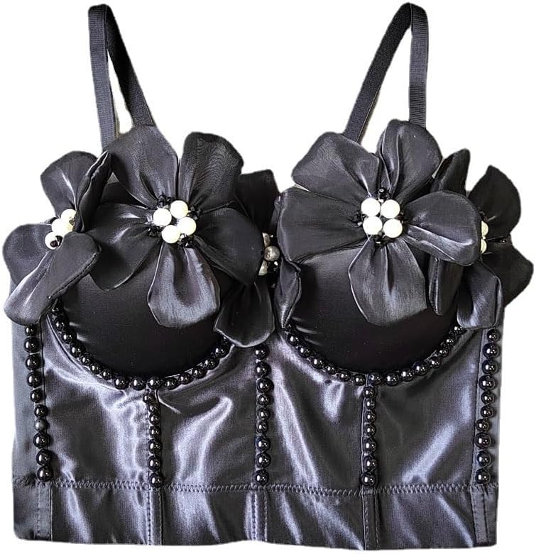 Sweet Three-dimensional Flower Pearl Sling with Steel Body Shaping Chest Wrap Waist Slimming Small Fragrance
