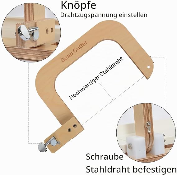 Wooden Soap Cutter Wire Soap Cutter Adjustable Stainless Steel Cutting Tool for Handmade Soap Leaf Candles Cheese DIY Making Tool Cutting Tool (Style2)