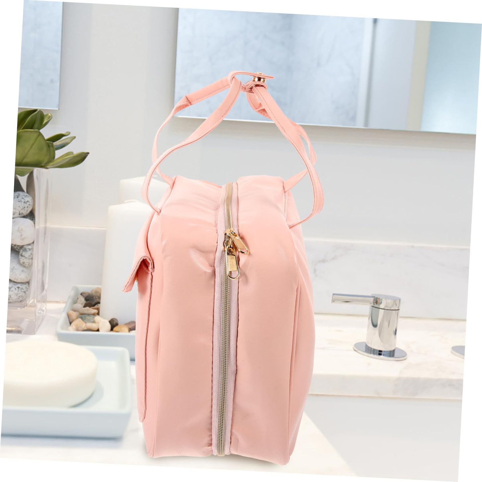 Borsa da Viaggio per Toilette Design Sospeso, Rosa in Pu | Organizer Capiente Scomparti Multipli e Tasche, Manico Integrato, Stile Raffinato per Spostamenti