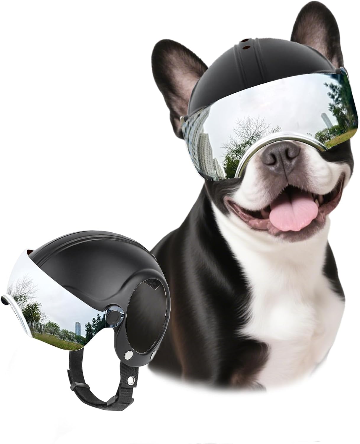LESYPET Dog Helmet Small Breed, Dog Motorcycle Helmet Drop-Down Silver Visor for Outdoor Motorcycling Windproof Pet Hat with Ear Hole