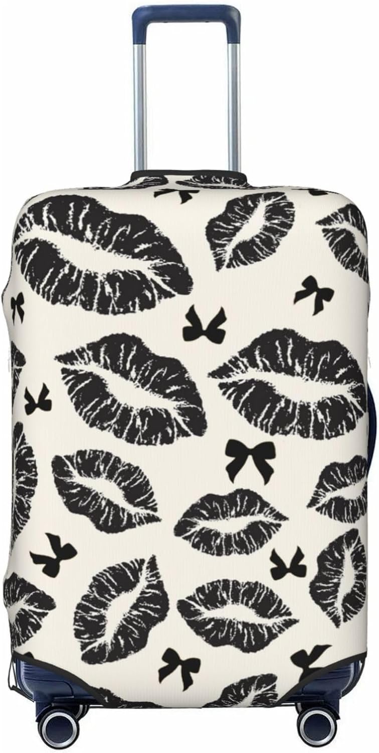 Travel Luggage Cover Black Lips Bow, High Elasticity Washable Travel Baggage Protector Case Fits 25-28 in