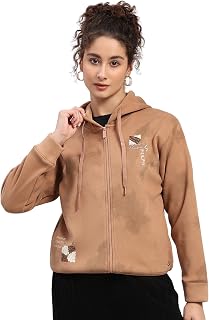 Monte Carlo Womens Regular Fit Printed Zipper Full Sleeve Winter Hooded Sweatshirt | Warm Pullover for Ladies | Soft Comfo... Price In India
