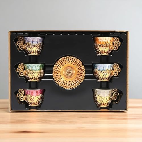 Miniatura 18 de Alisveristime Juego de 12 tazas de café turco griego árabe café expreso taza platillo de porcelana (plata)