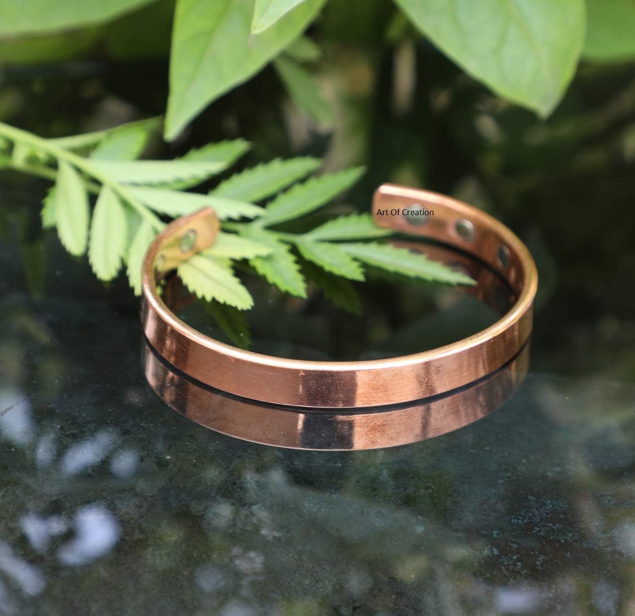 Art Of Creation Handmade Tibetan Pure Copper Bracelets For Men And Women Plain Cuff Solid Bangle | Adjustable | for Unisex India Pattern