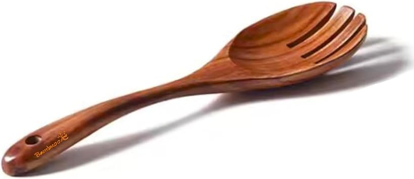 Premium Teak Wood Salad Fork - Durable, Ergonomic, Non Stick, Stylish & Functional - Great for tossing and serving fresh salads. Perfect Kitchen Gift Salad Fork