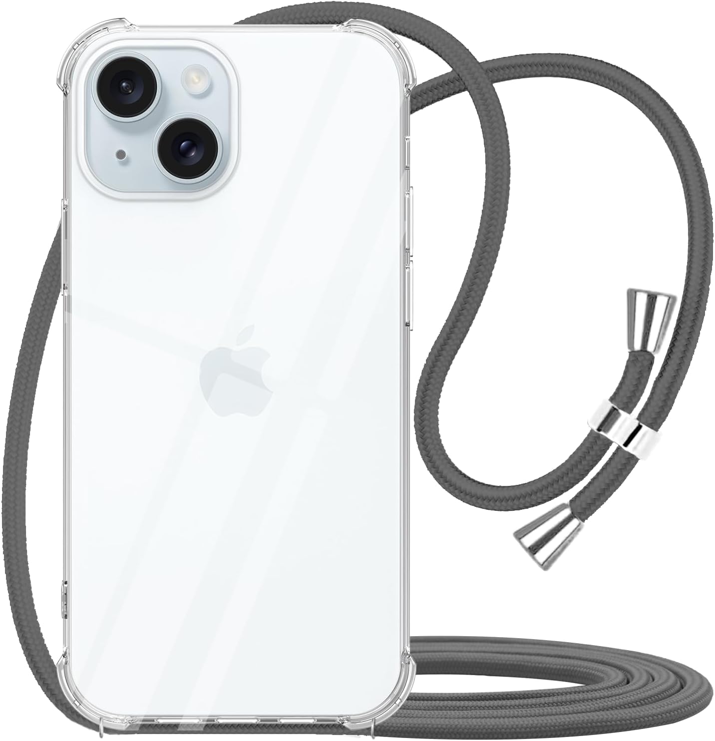 YESPURE for iPhone 15 Case Clear Case for Women Adjustable Neck Cord Lanyard Strap Cover Transparent Soft Bumper TPU Shockproof Anti-Yellowing Protective Case Cover for iPhone 15 - Gray
