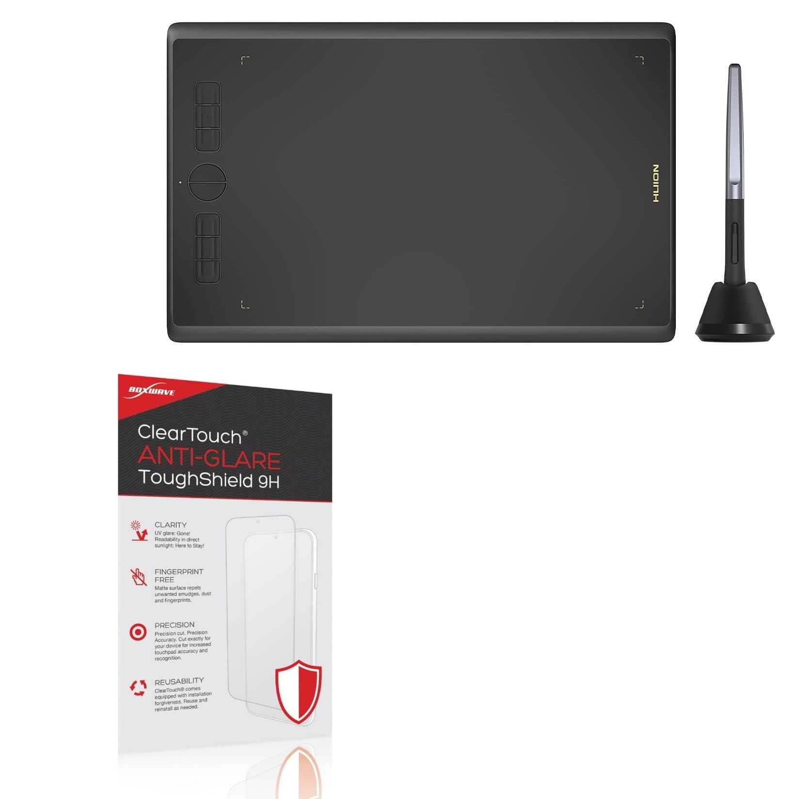 BoxWave Screen Protector Compatible With Huion Inspiroy H610X - ClearTouch Anti-Glare ToughShield 9H (2-Pack), Anti-Glare 9H Tough Flexible Film Screen Protector